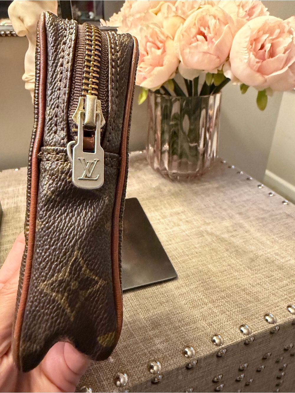 Louis Vuitton Brown Monogram Mini Danube Crossbody Pouch with Tan Trim - Picture 5 of 15